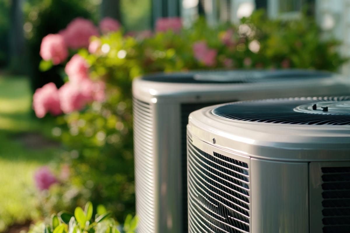 Close-up of outdoor air conditioner condenser units